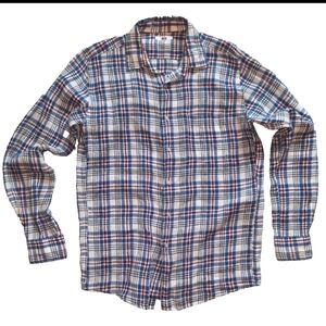 Uniqlo 100% Linen White/Red/Blue Plaid Shirt Men's Size: M - FAST SHIP